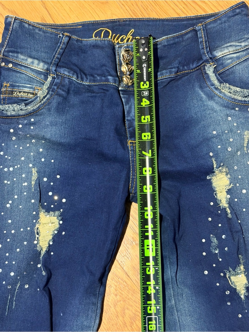 Duchess Jeans Y2K Rhinestone Distressed Skinny Jeans High Rise Stretch Denim 12 - Picture 5 of 12